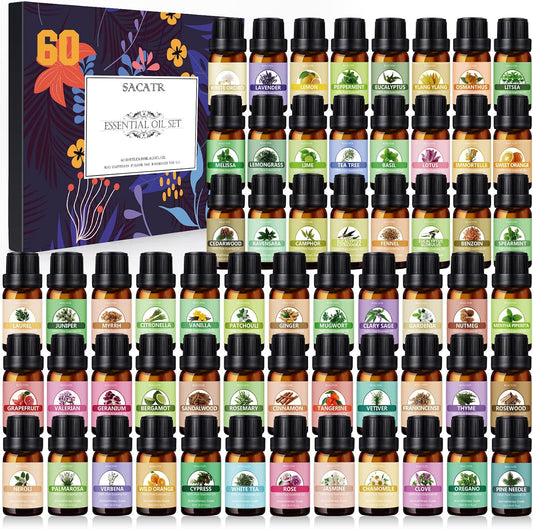 SACATR 60 Pcs Natural Essential Oil Sets,Fragrance Oil Scent (60 * 10ML)