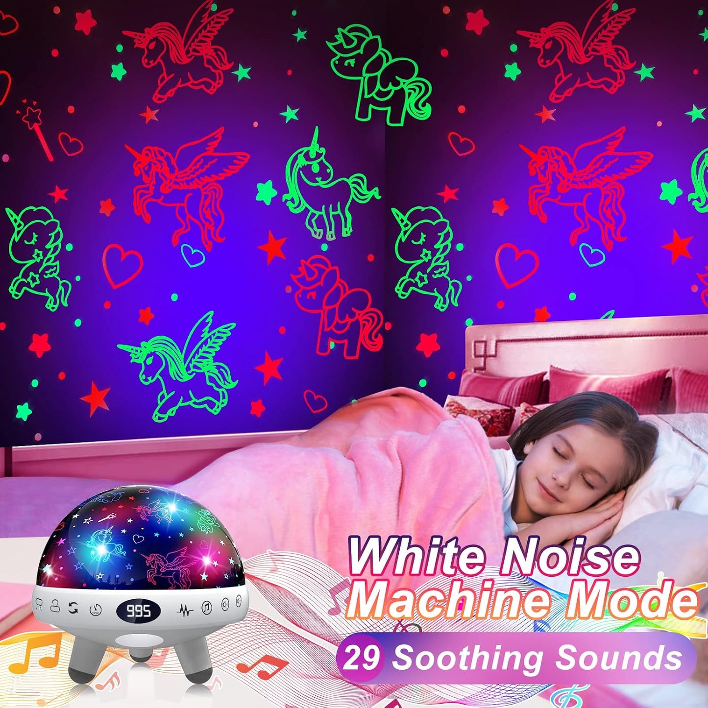 YACHANCE Kids Sound Machine with Night Light Projector,29 Soothing Sounds Baby Night Light Star Projector for Kids Room,White Noise Machine for Baby Sleeping Soother,Nursery Lamp,Bedroom Decor