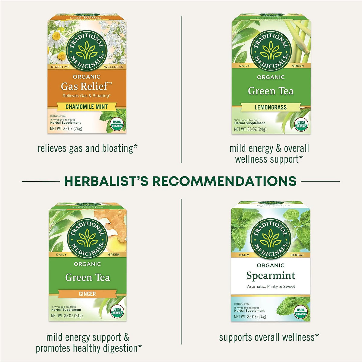 Traditional Medicinals Organic Green Tea, Peppermint - Promotes Healthy Digestion, Occasional Nausea & Indigestion Relief - Kosher, Non-GMO - 96 Teabags (Pack of 6)