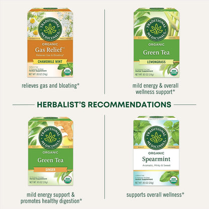 Traditional Medicinals Organic Green Tea, Peppermint - Promotes Healthy Digestion, Occasional Nausea & Indigestion Relief - Kosher, Non-GMO - 96 Teabags (Pack of 6)