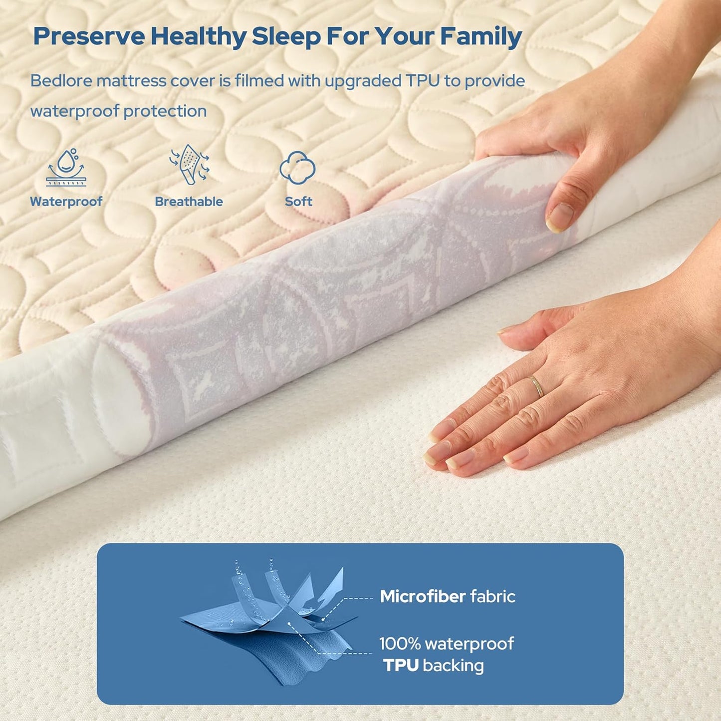 BEDLORE Waterproof Mattress Protector, King Size Mattress Pad with Deep Pocket 6"-18" Depth, Soft Noiseless Dirt-Proof Bed Mattress Cover Washable for Home, Bedroom, Hotel (Gray)