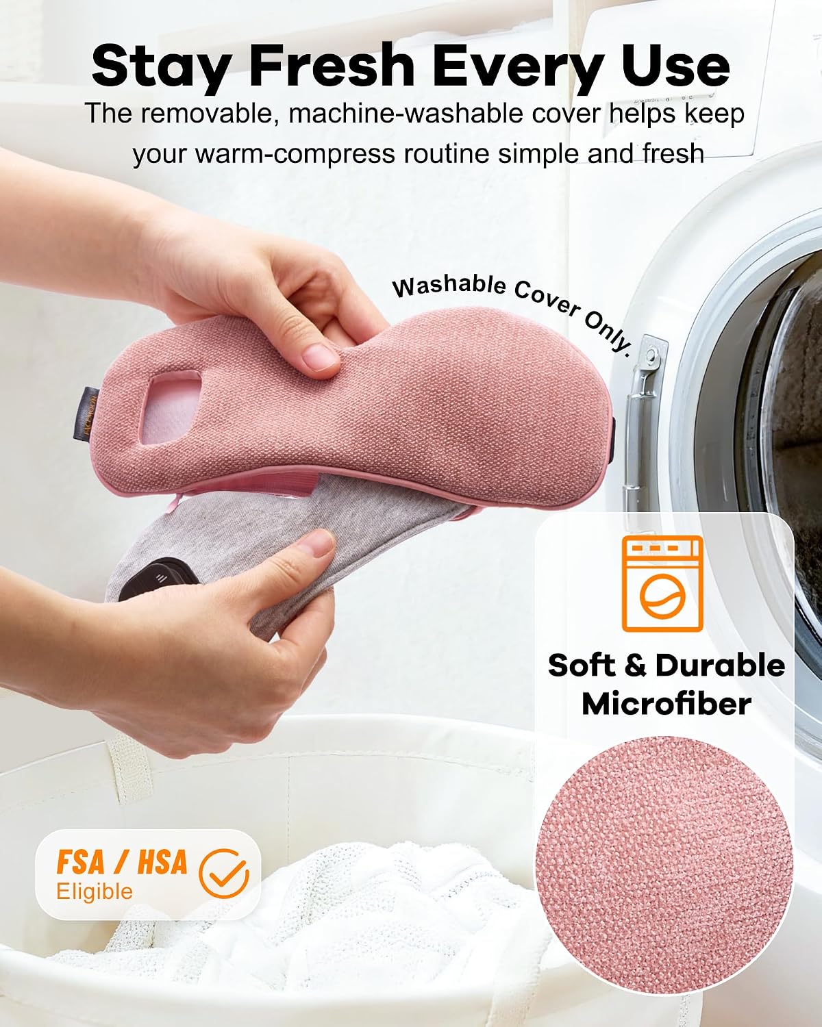 Cordless Heated Eye Mask for Dry, Tired Eyes, Hot Compress with Flaxseed Nose Bridge for Better Blackout & Focused Warmth, Rechargeable Warm 3 Heat Levels, 4 Timers, No Microwave Needed, Pink