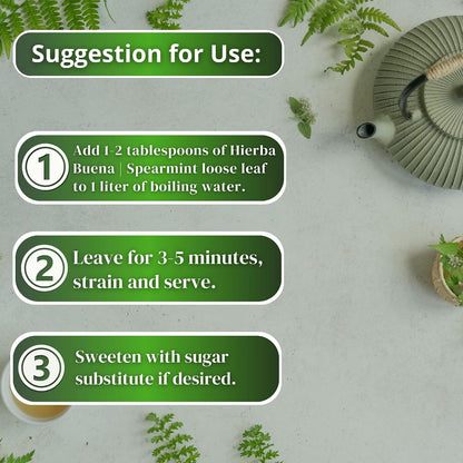 Hanan Spearmint Tea Loose Leaf (Hierba Buena) 1.1 oz (30 g) - Dried Peppermint Leaves (Mentha Spicata) Plant Leaves from Peru