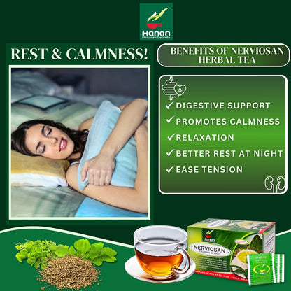 Nerviosan Calming Herbal Blend with Valerian Root, Lemon Balm and Burnet 25 Tea Bags of All Natural Valeriana, Toronjil and Pimpinela Herbs from Peru