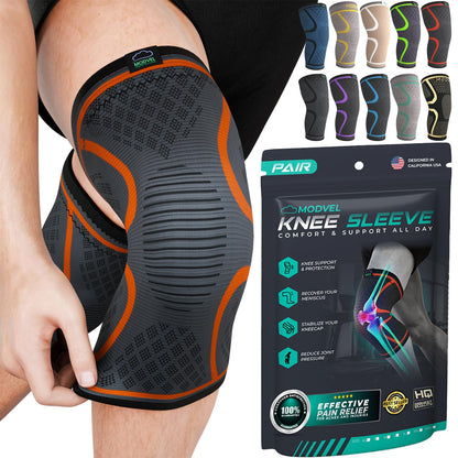 Modvel Compression Knee Brace for Women & Men, 2-Pack Knee Brace for Running Knee Pain, Knee Support Compression Sleeve, Workout Sports Knee Braces for Meniscus Tear, ACL & Arthritis Pain Relief