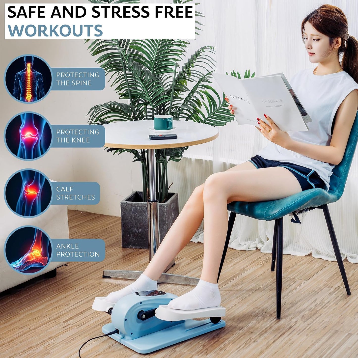 Under Desk Elliptical Exercise Machine, Electric Leg Exerciser with 12 Speeds, Forward & Reverse Modes,Quiet Compact Seated Pedal Stepper Machine with Remote Control for Seniors & Adults