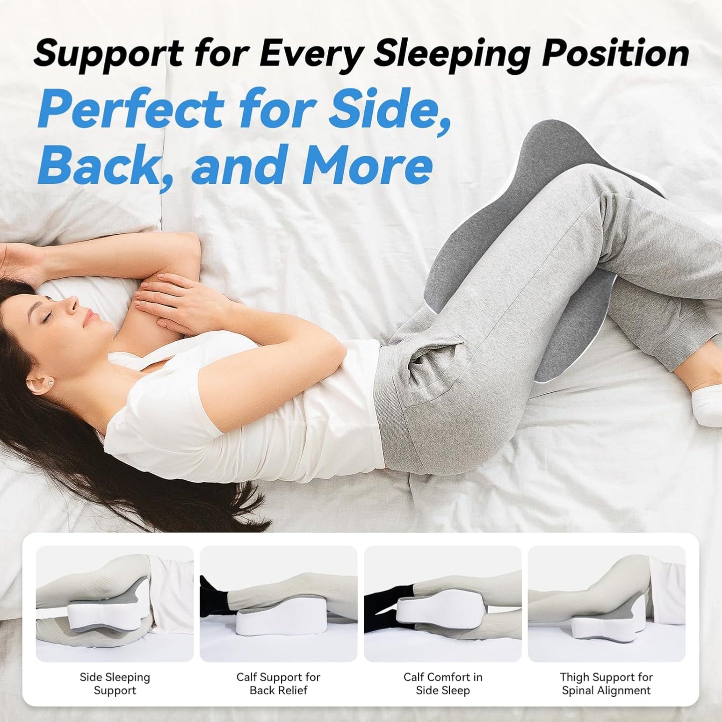 UJPFEO Knee Pillow for Side Sleepers,Leg Pillows for Sciatica,Knees,Hips,Joints Between Legs,Back Pain Relief When Side Sleeping Spine Alignment Support for Knee Surgery Recovery