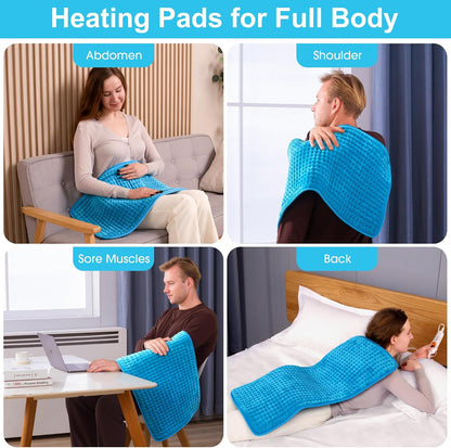 Boileau Electric Heating Pad for Back Pain and Period Cramps Relief, FSA Eligible17 x33 Extra Large XXXL, HSA 3 Heating Levels Heat Pad with 2-Hour Auto Shut Off, Gifts for Women and Mom, Blue