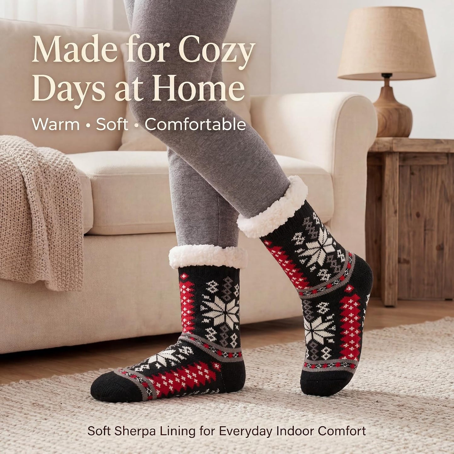 Cozylook Fuzzy Slipper Socks for Women with Grips Warm Cozy Soft Non-Slip Winter Socks Cozy Gift Idea