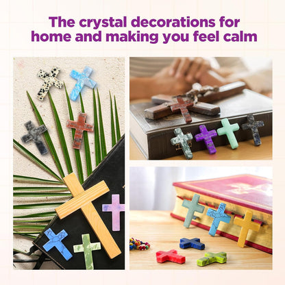 Nuenen 50 Pcs Cross Charm for Women Man Celebration Grad Decor Crystal Pocket Cross Necklace Natural Worry Stone Gift for Jewelry Making Craft Festival Decor(0.71 x 0.98 x 0.24 Inch,Fresh)