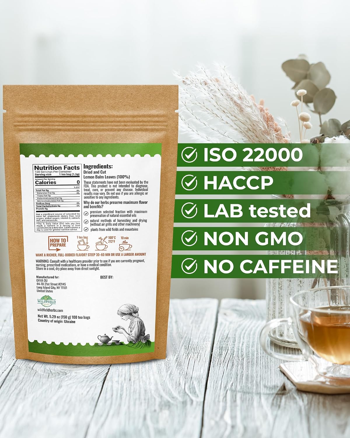100 Bags Dried Lemon Balm Herb Lemon Balm Tea (Melissa Officinalis) - 100 Count 1.5g Bags Toronjil