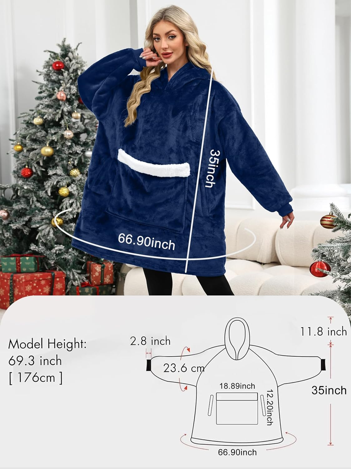 Wearable Blanket Hoodie Gifts for Women Men, Oversized Blanket Sweatshirt Cozy Fleece Blanket with Dog Giant Pocket