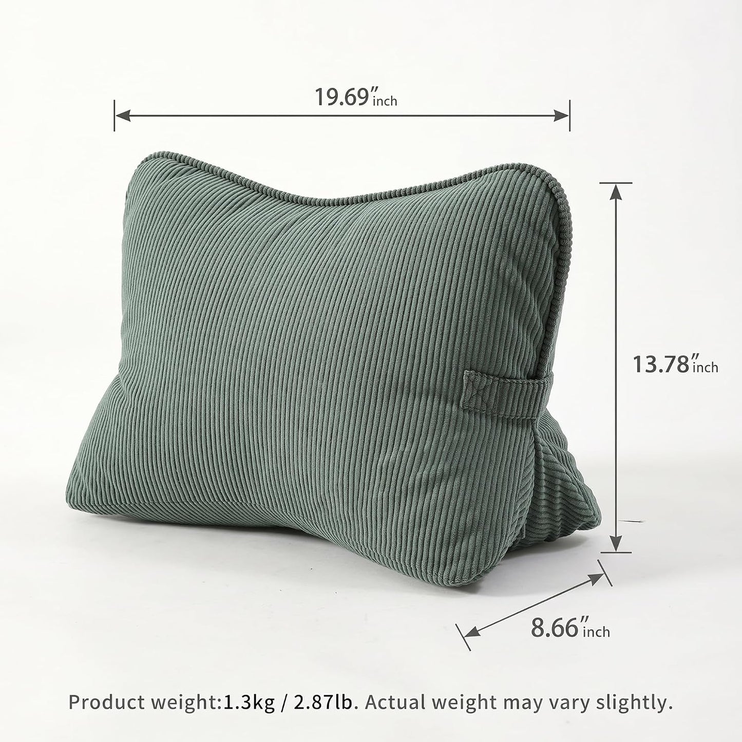 Pat. Pend. Corduroy Lumbar Support Back Pillow for Watching TV, Reading & Gaming, Ergonomic Triangle Support Cushion for Sofa, Armchair & Bed Sitting, Removable Washable Cover, Beige Gray