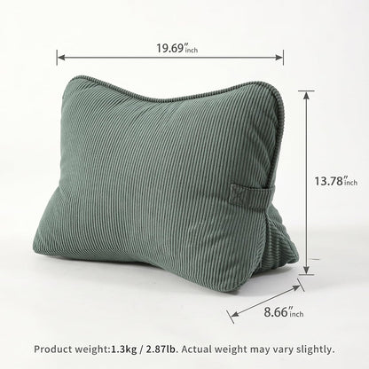 Pat. Pend. Corduroy Lumbar Support Back Pillow for Watching TV, Reading & Gaming, Ergonomic Triangle Support Cushion for Sofa, Armchair & Bed Sitting, Removable Washable Cover, Beige Gray