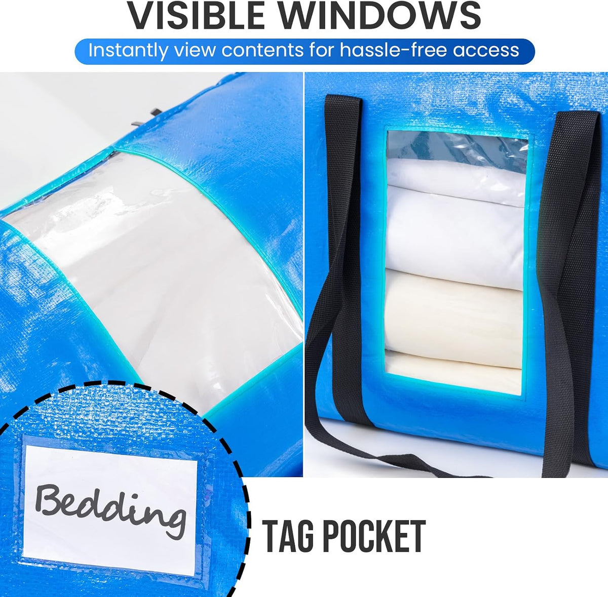 TAILI Blue Extra Large Moving Bags,Storage Bags with Visible Window