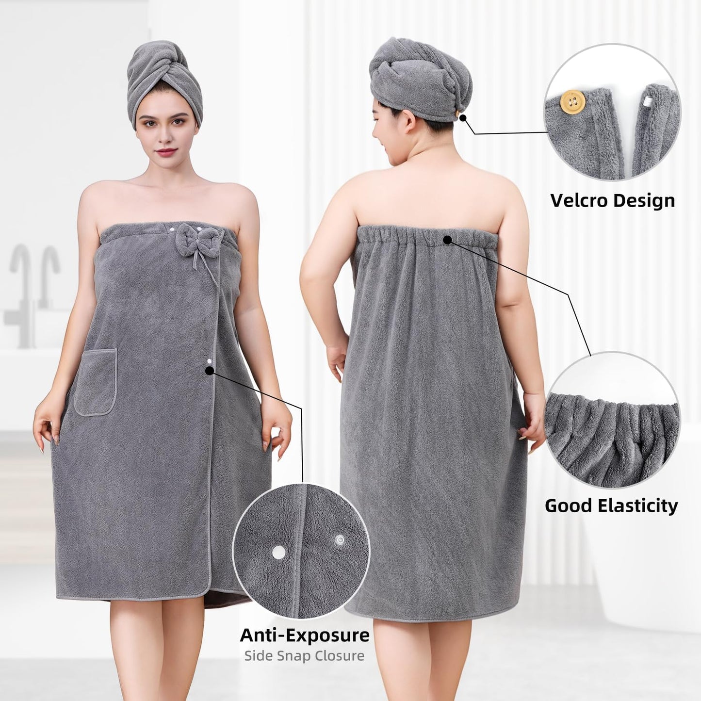 Towel Wrap for Women, Women'S Soft Wrap Towel Full Length，Bath Robe After Shower Female Plush Long，Spa Bathrobes Lightweight