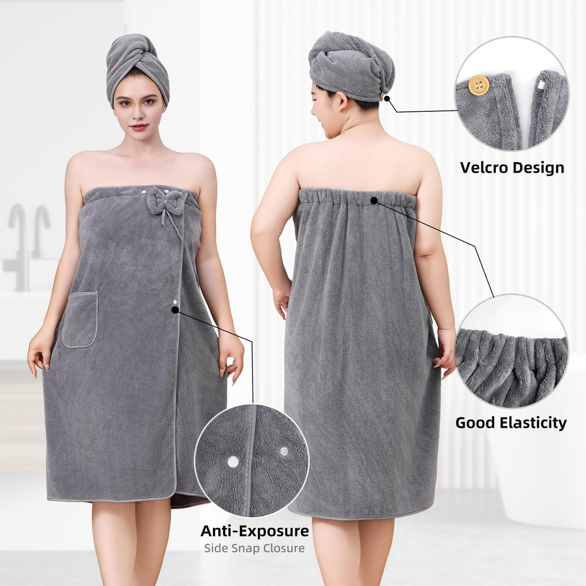 Towel Wrap for Women, Women'S Soft Wrap Towel Full Length，Bath Robe After Shower Female Plush Long，Spa Bathrobes Lightweight
