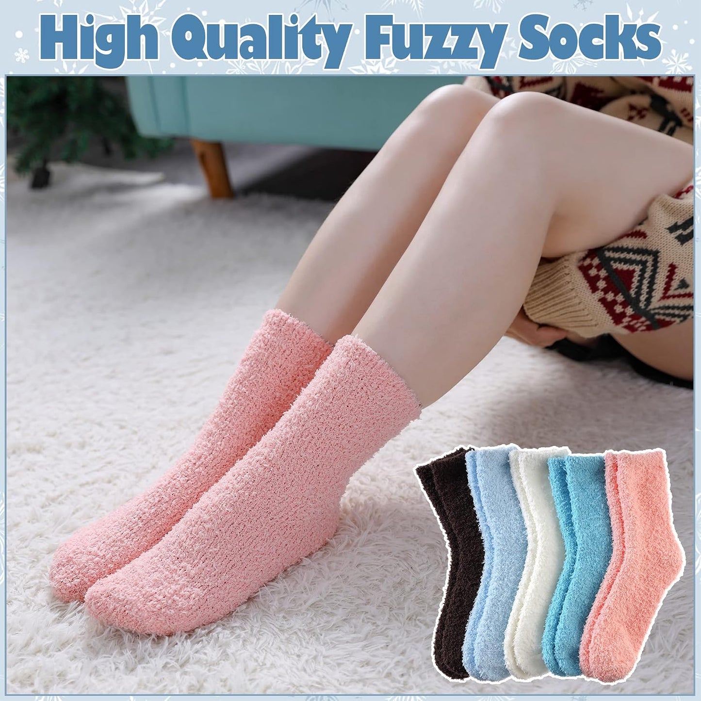 LANLEO 5/6 Pairs Womens Super Soft Fuzzy Plush Warm Winter Home Sleeping Slipper Socks