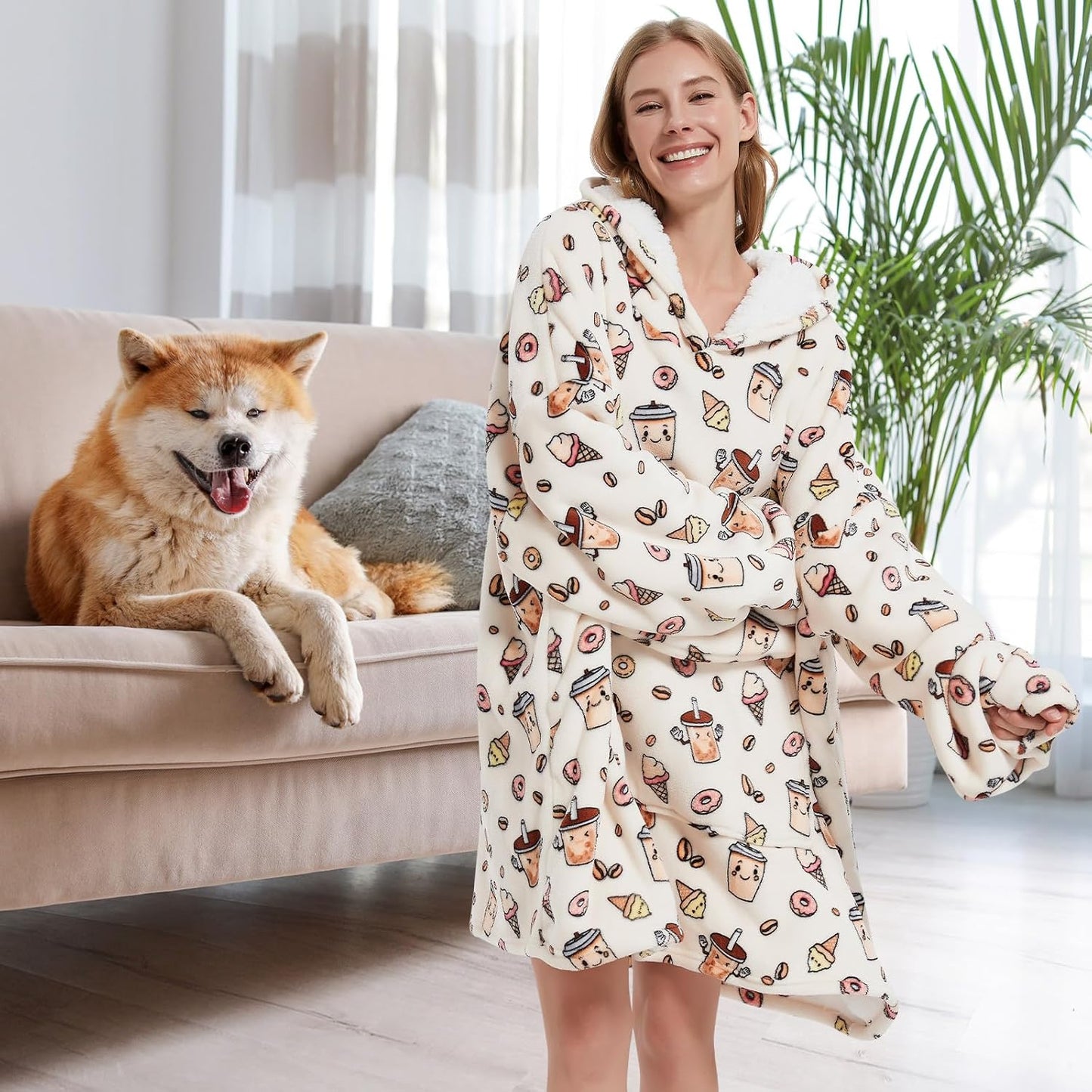 Fiosnow Sun and Moon Blanket Hoodies for Women and Men Adult Oversize Wearable Blanket Hoodies for Soft and Warm