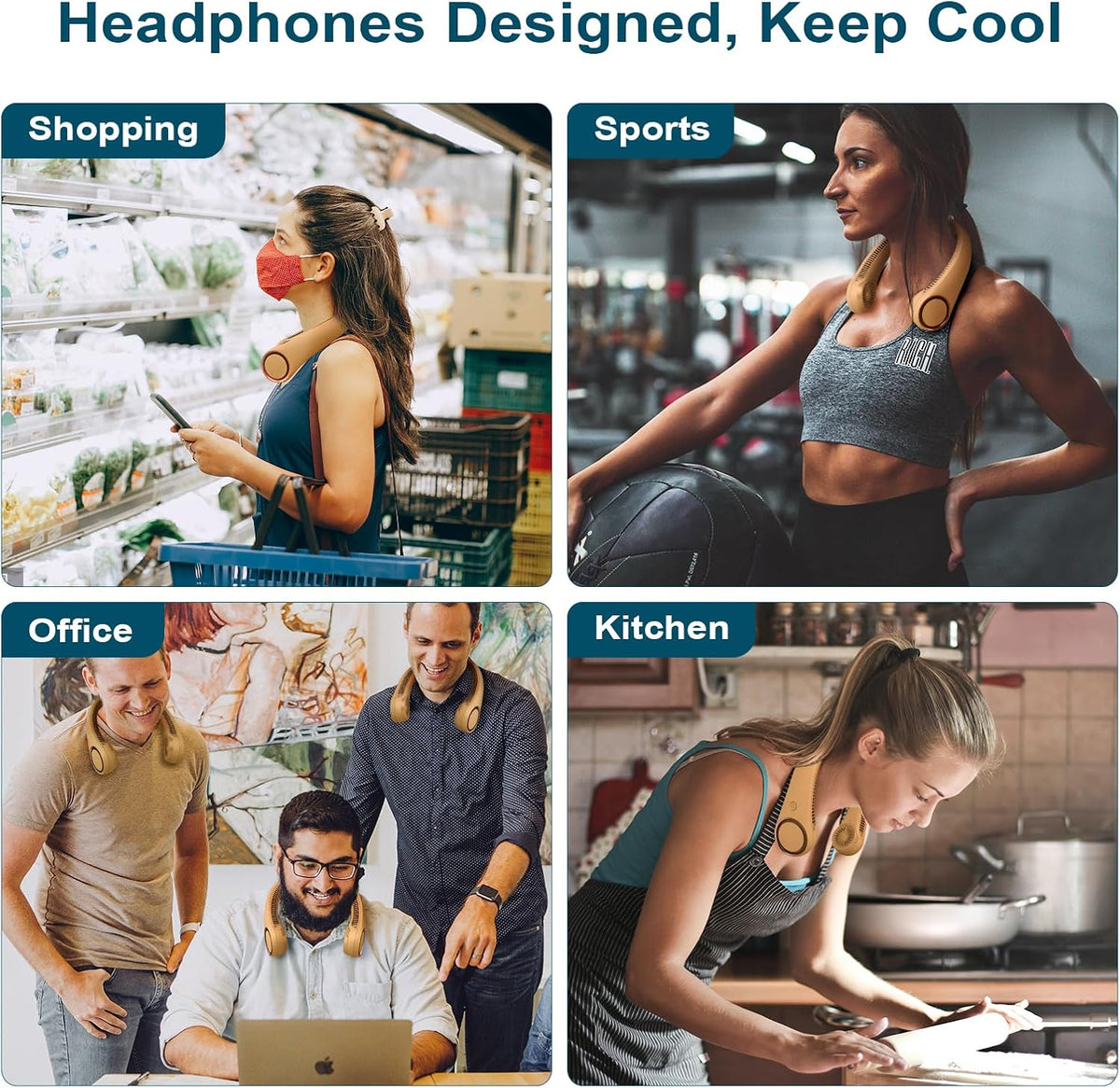 CIVPOWER Neck Fan: Portable Personal Neck Cooling Rechargeable Bladeless Fan - Hands Free 3 Speed 4000 mAh Battery USB Operated Wearable Headphone Design - Gift for Men Women Outdoor (White)