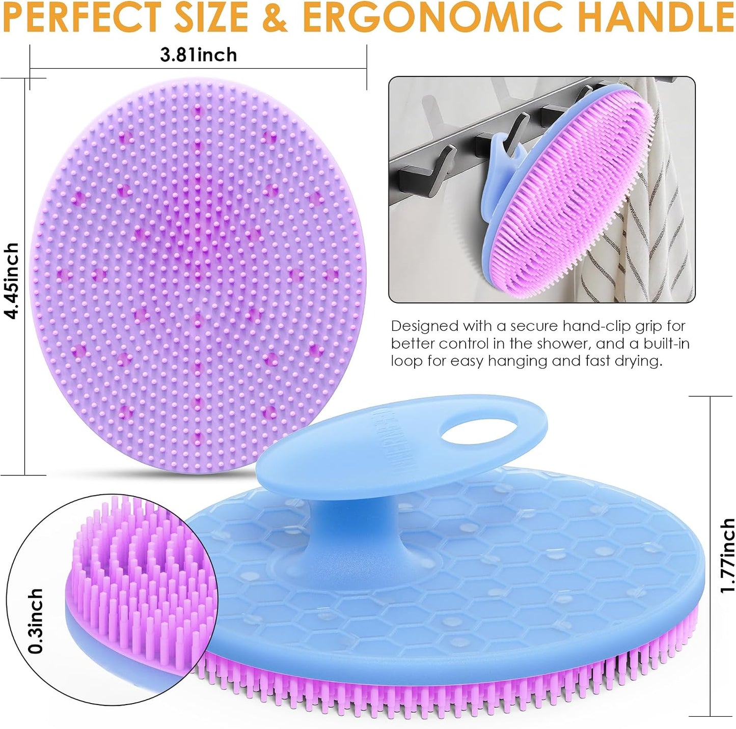 INNERNEED Food-Grade Soft Silicone Body Scrubber Shower Brush Handheld Cleansing Skin Brush, Gentle Exfoliating and Lather Well (Dark Green)