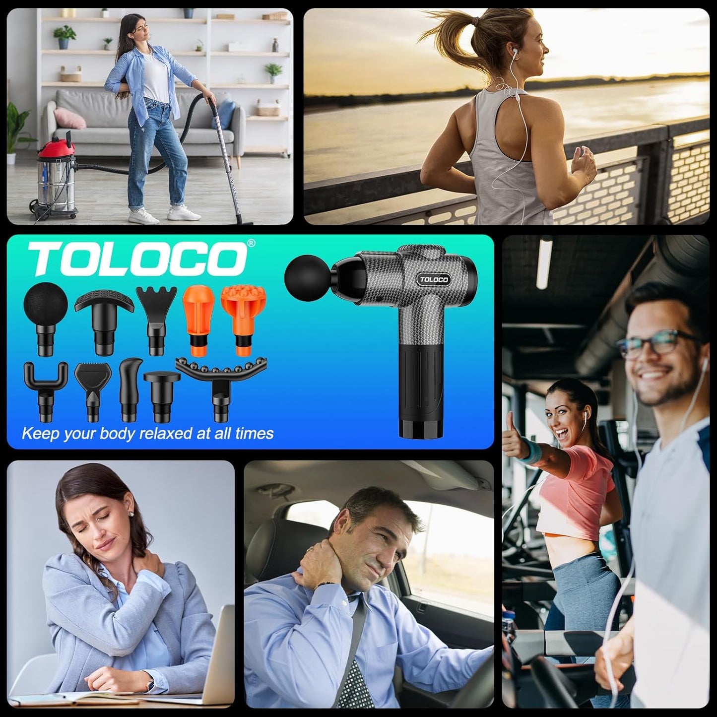 TOLOCO Massage Gun, Deep Tissue Back Massage for Athletes for Pain Relief, Percussion Massager with 10 Massages Heads & Silent Brushless Motor, Fathers Day Dad Gifts, Grey