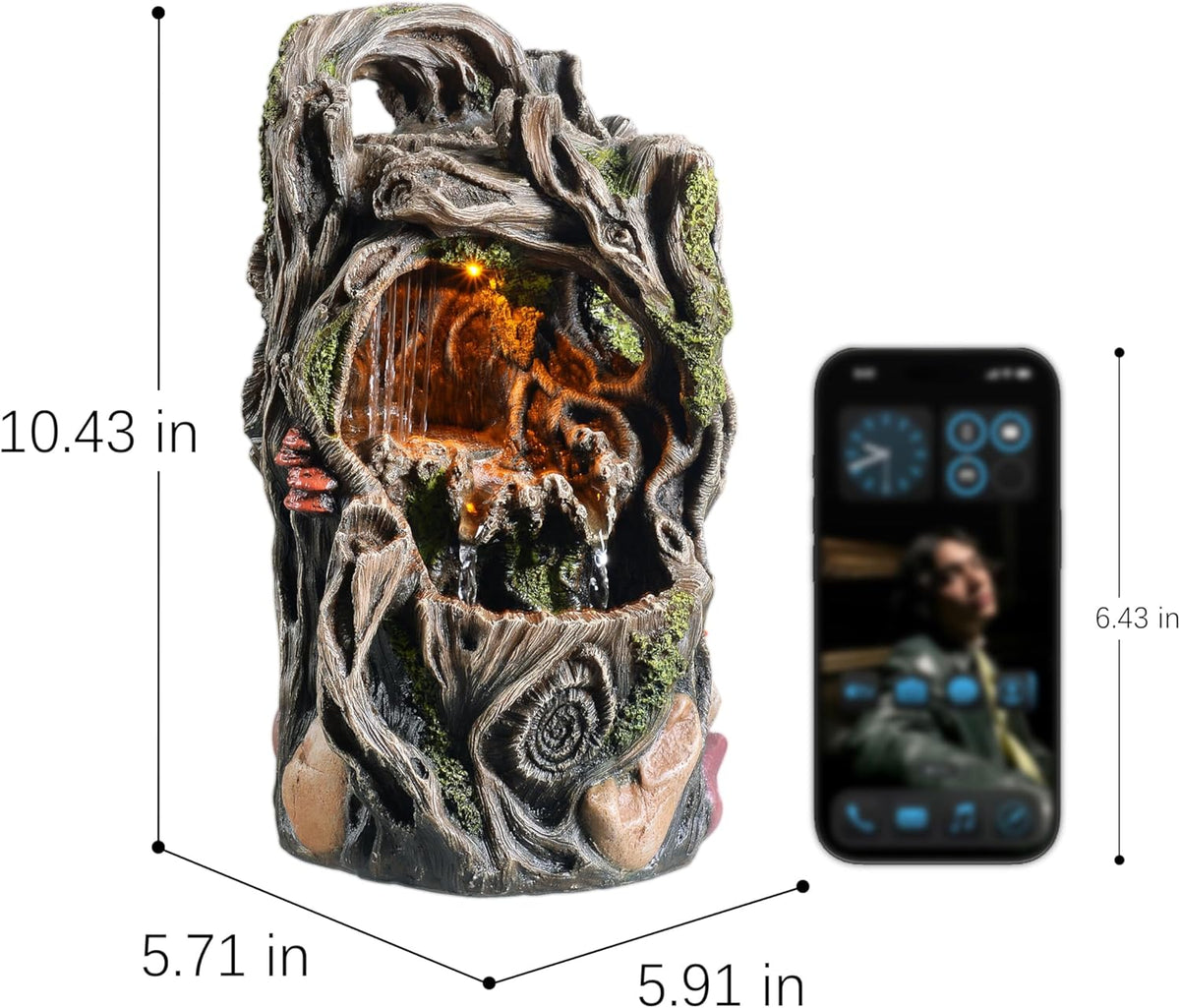 MAOCHI Tabletop Waterfall Fountain with LED Light, Indoor Zen Relaxation Desktop Water Feature with Automatic Silent Pump & Natural Stones, Desk Fountain for Home Office Decor, Stress Relief Gift