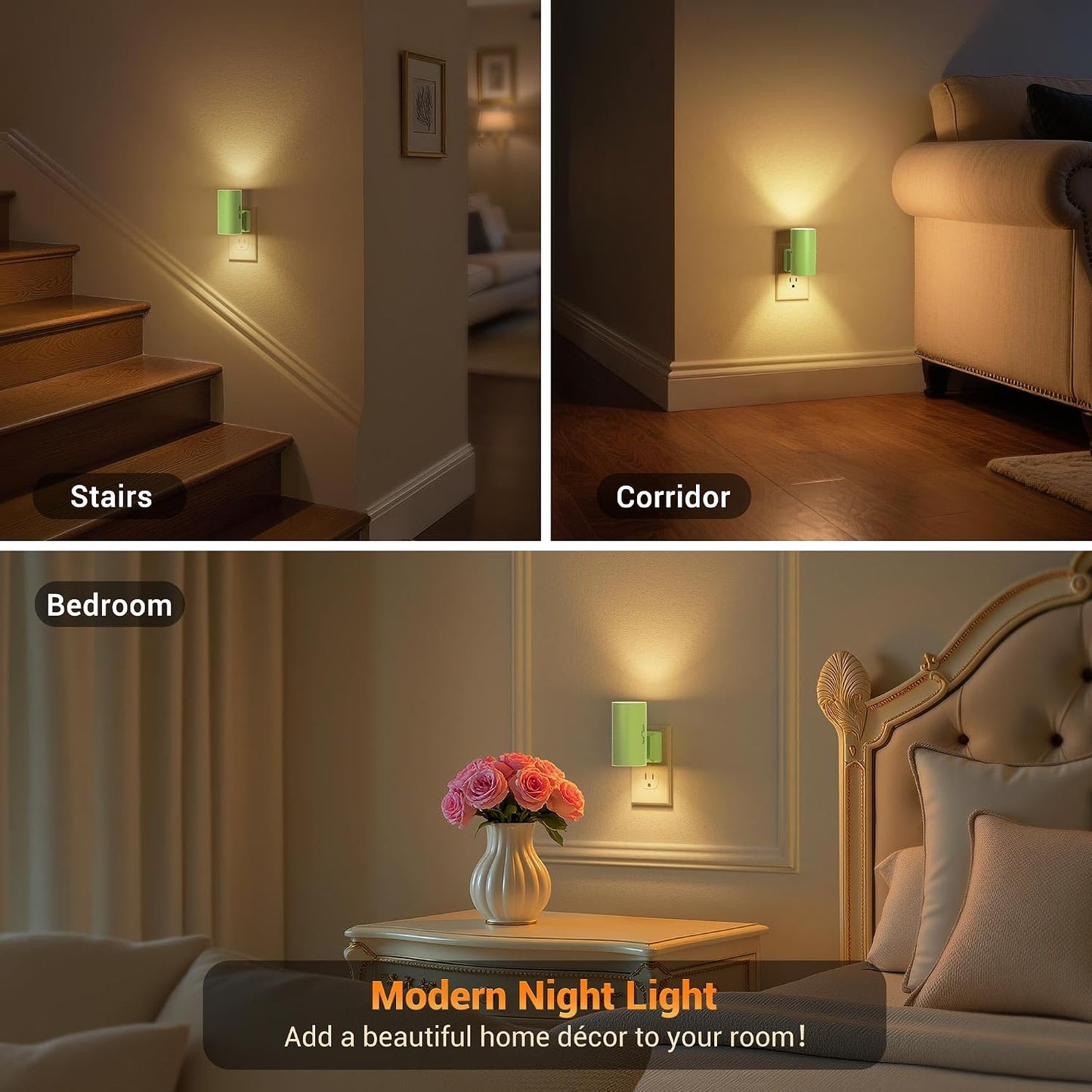 Amber Night Lights Plug into Wall, Dimmable Night Light Plug in, Modern Night Lights Auto On/Off, Amber Night Light 2000K, 0-100LM Adjustable Brightness Nightlight for Hallway Bedroom, 2 Pack