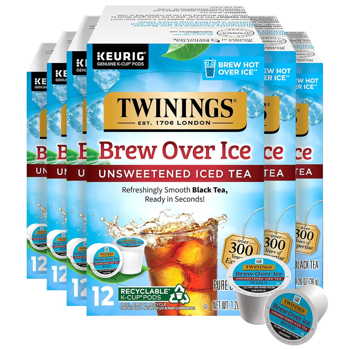 Twinings Brew Over Ice Unsweetened Black Iced Tea 72 K-Cup Pods for Keurig, 12 Count (Pack of 6), Caffeinated