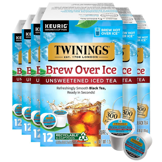 Twinings Brew Over Ice Unsweetened Black Iced Tea 72 K-Cup Pods for Keurig, 12 Count (Pack of 6), Caffeinated