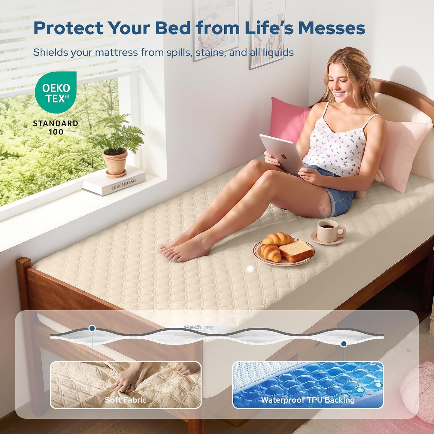 2 Pack Waterproof Mattress Protector, Queen Size Mattress Pad Noiseless with Deep Pocket Fitted for 6"-18", Soft Breathable Dirt-Proof Bed Mattress Cover Washable for Home, Bedroom, Hotel (Gray)
