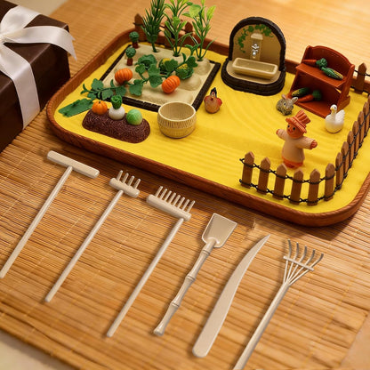 Zen Garden Kit for Desk,Mini Veggie Zen Sand Garden for Sandbox with Vegetable,Sensory Relaxation Sand Tray Tool,Office Stress Relief Toy 48pcs