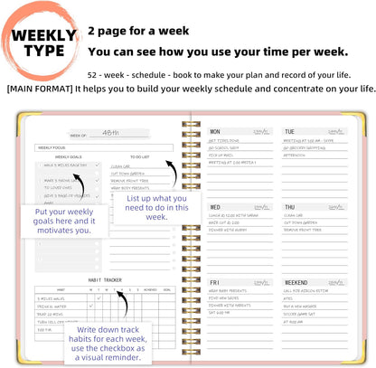 Undated Weekly Planner With Habit Tracker & To Do List 5.7 x 8.0 inch | Avoid Unfocused Busywork,Productivity Organizer,No-Bleed Thick Pages,Portable Size,Lay-Flat Spiral for Hands Free