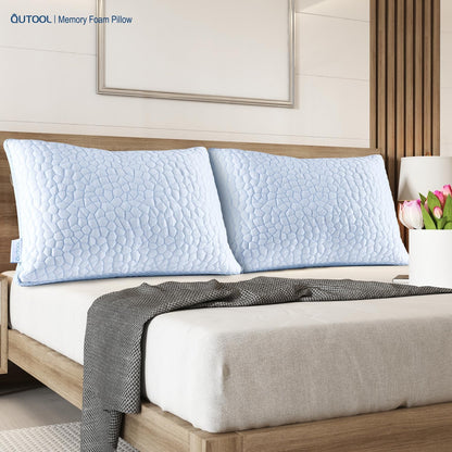 QUTOOL Cooling Pillow for Sleeping, CertiPUR-US Shredded Memory Foam Queen Pillows Set of 2, Cool Pillow for Hot Sleepers Adjustable Firm Pillow for Side, Back, Stomach Sleepers Soft Yet Support,White