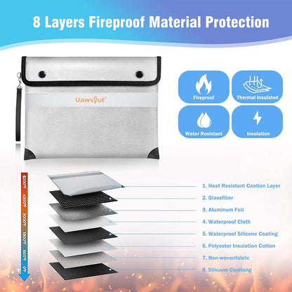 Fireproof Document Bag - 6200°F Important Document Bags with Zipper, Water Resistant Fire Proof Money Bags for Cash, Cell Phone, Tablet, Credit Card,Passport and Valuables (14.2"x11.2", Black)