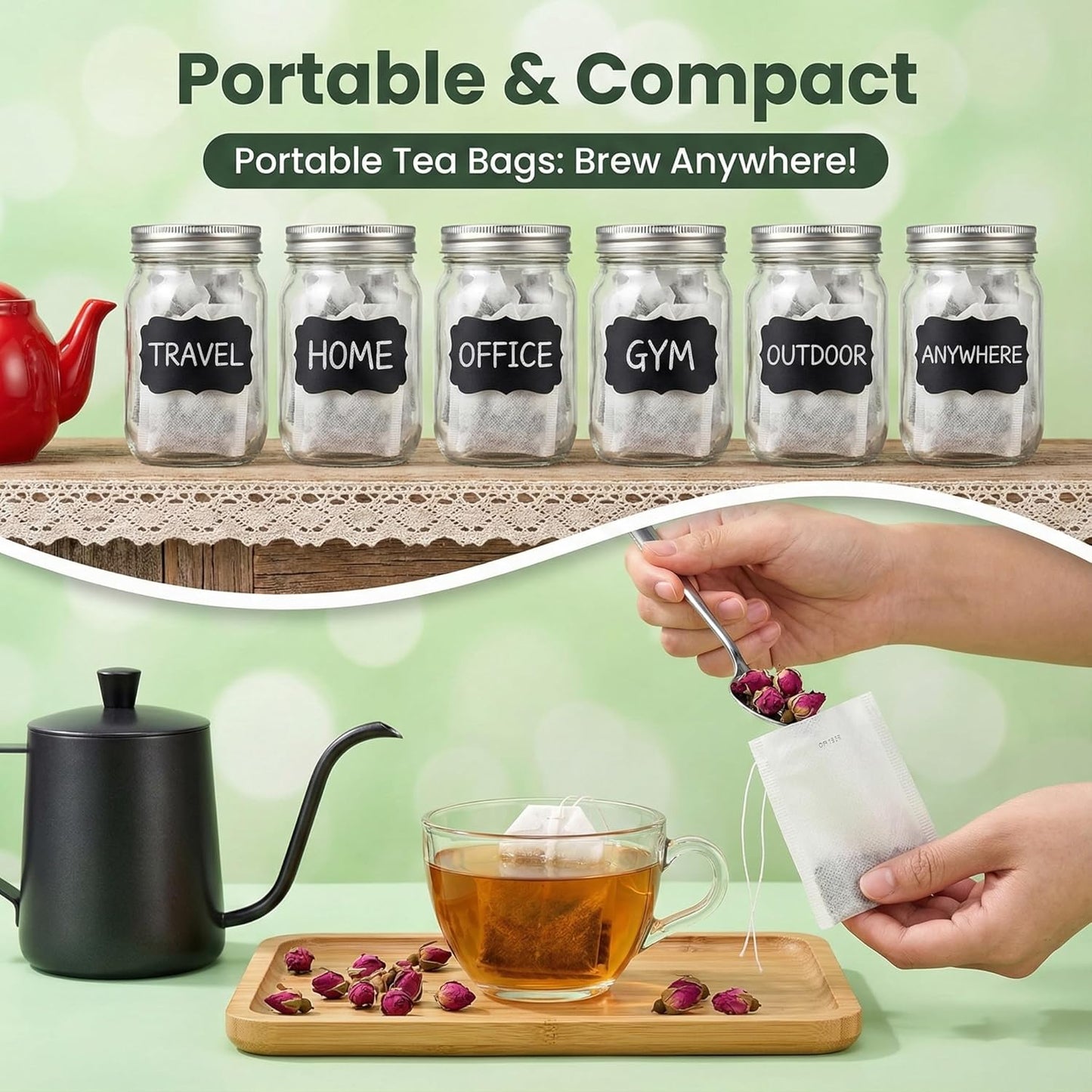 400Pcs 3.54"x2.75" Disposable Tea Bags with Drawstring, Empty Filter Sachets for Loose Leaf Tea, Coffee, Herbs, Spice and DIY Fillable