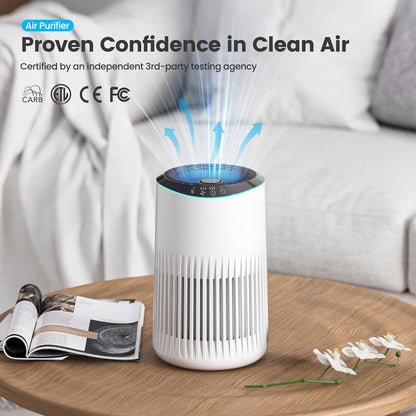 Air Purifiers for Bedroom Home for Smoke Pet Dander Odors, Air Purifier with Sleep Mode Small Air Purifier with Fragrance Sponge for Bedroom Office, Blue Ambient Light, 23dB Quiet, 2 Pack Ivory