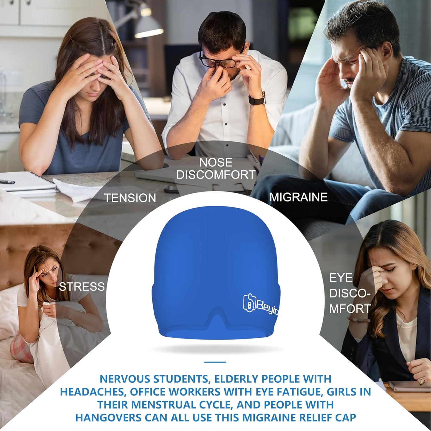 Migraine Relief Cap, All Around Gel Covered Reusable Headache Relief Cap, Black Migraine Cap for Headache Relief, Puffy Eyes