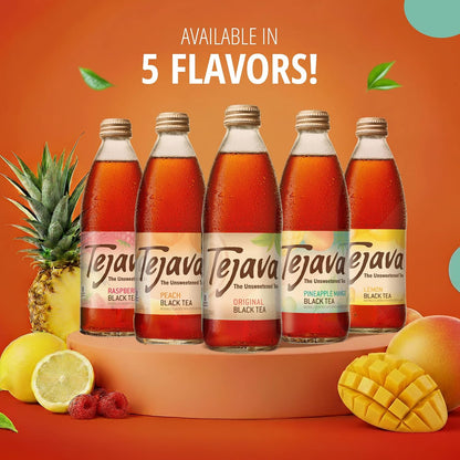 Tejava Raspberry Unsweetened Black Iced Tea, 12 fl oz, Pack of 4