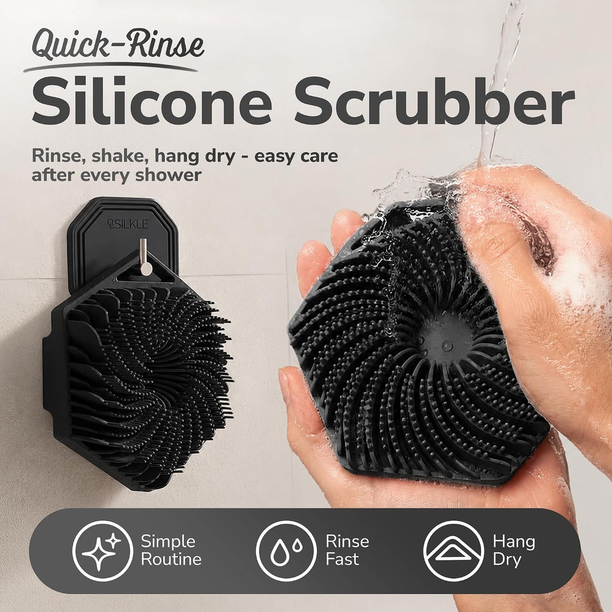 SILKLE Silicone Body Scrubber Exfoliator, Shower Scrubber & Silicone Loofah