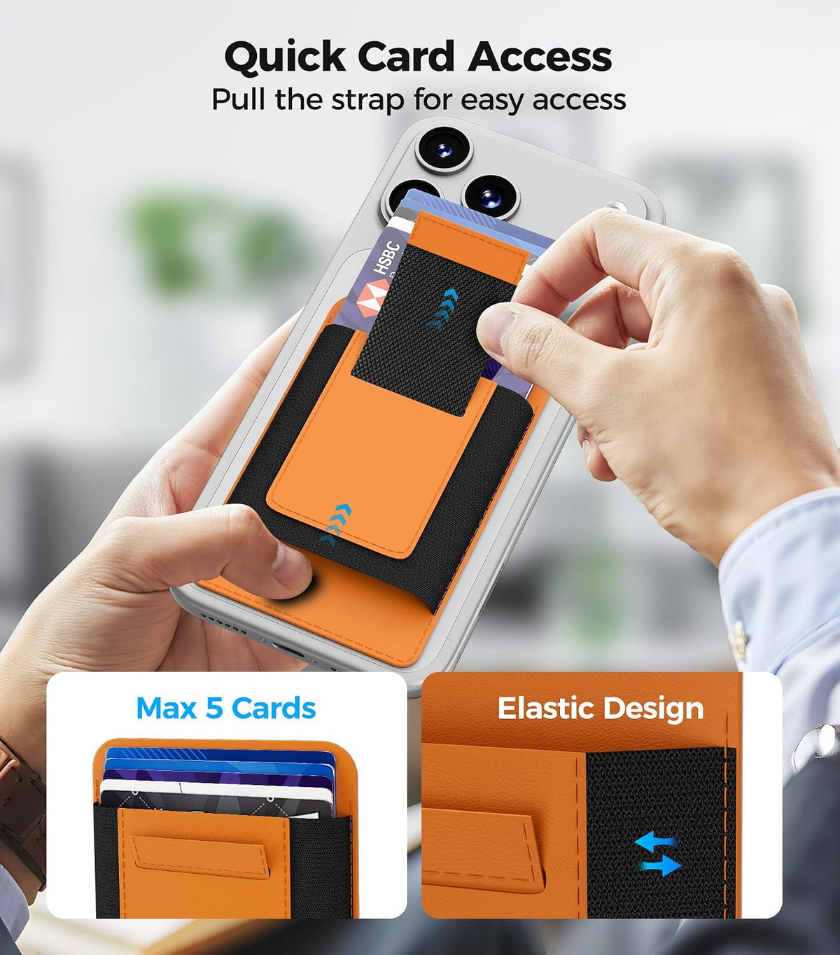 for MagSafe Wallet Works with Apple Find My, 5-Card RFID Holder with Pop-Up Strap, Strong Magnetic Wallet for iPhone 17/16/15/14/13/12 Pro Max Air Plus, Wireless Charging, Black