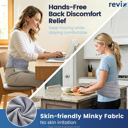 REVIX Microwavable Heating Pad for Back, Extra Large Microwave Heating Wrap for Waist, Stomach, and Shoulders, Moist Heat Therapy for Stress Relief, Adjustable, for Men and Women, Navy