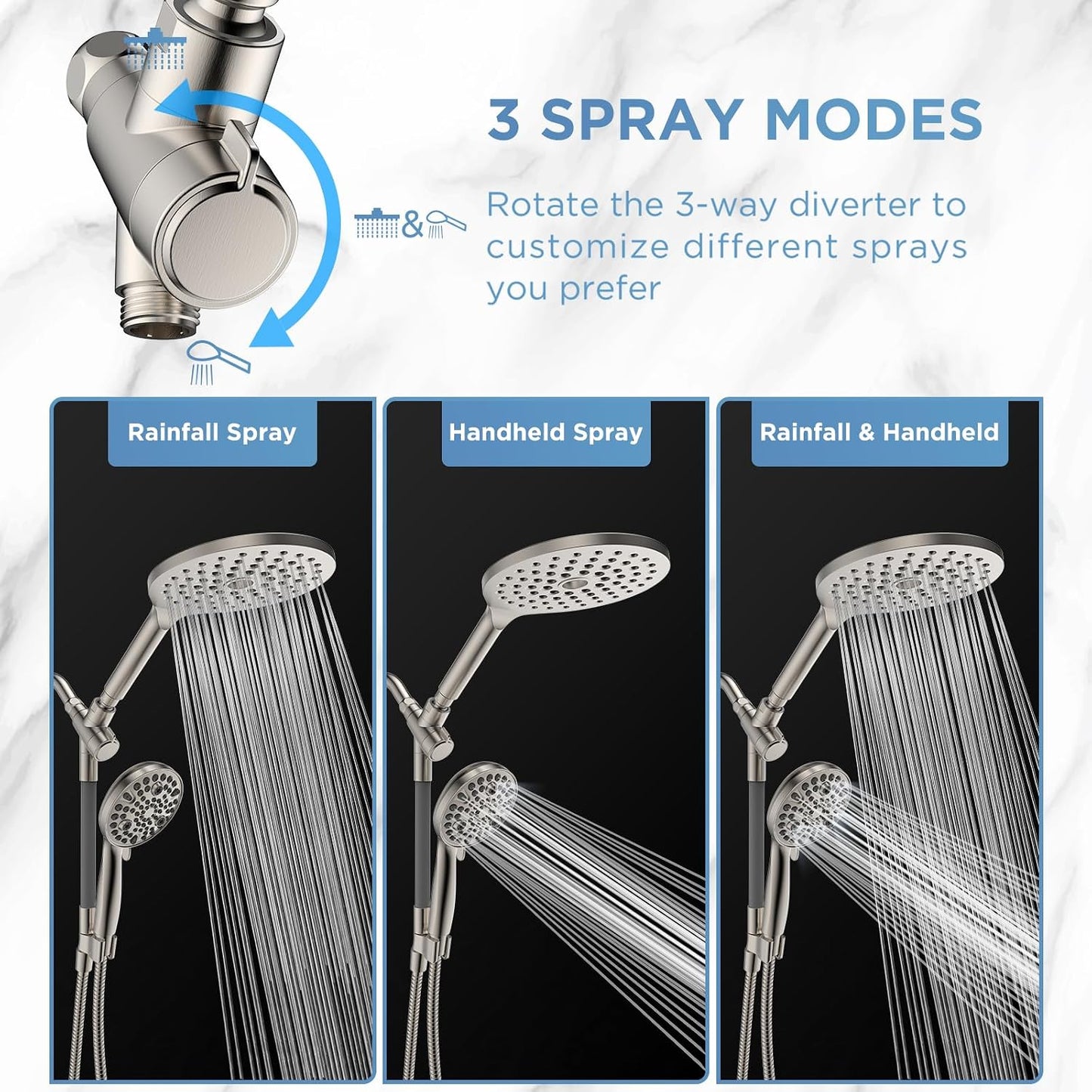 MakeFit Dual Filtered Rain Shower Head Combo, High Pressure Handheld Shower Head with Adjustable Bar - Rainfall Shower Head And Showerhead with Filter for Hard Water - Removes Chlorine