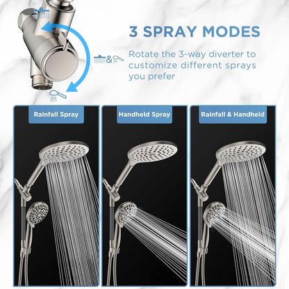 MakeFit Dual Filtered Rain Shower Head Combo, High Pressure Handheld Shower Head with Adjustable Bar - Rainfall Shower Head And Showerhead with Filter for Hard Water - Removes Chlorine