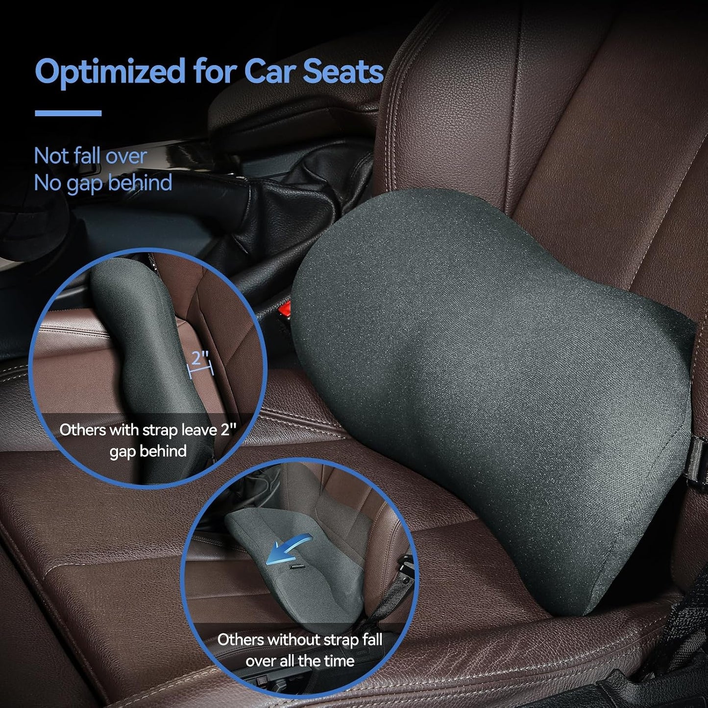 Lumbar Support Pillow for Car with Dual-Grip Stability System - Advanced Adaptive Memory Foam Back Pillow for Lower Back Pain Relief, Ergonomic Driving Seat & Office Chair Cushion, Black