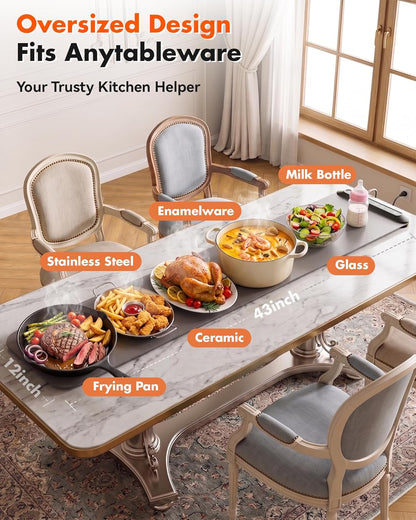 Warming Mat For Food Extra Large 36"x16" 580W Food Warming Mat With Heat Resistant Pad,Chafing Dishes for Buffet 6 Temp 6 Hour,Roll Up Food Warmers for Parties Buffet for Catering Gatherings