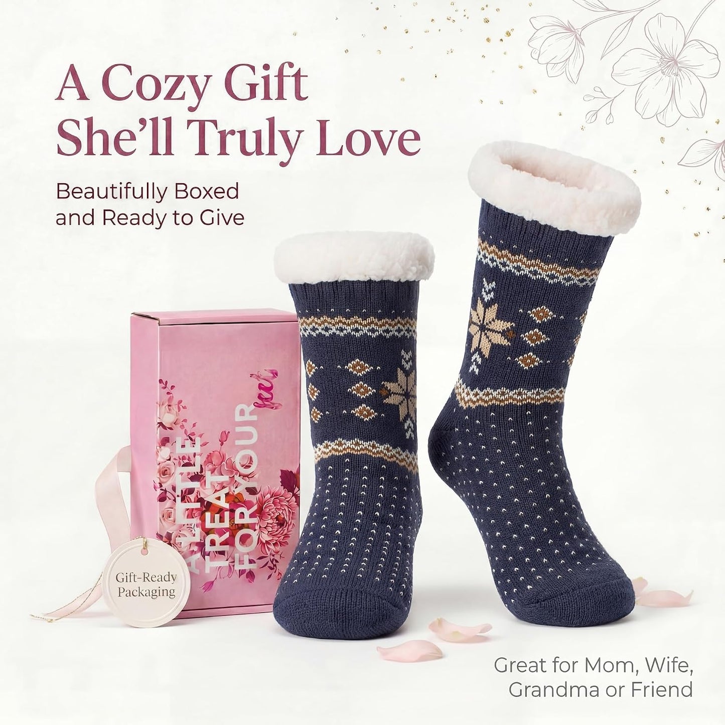 Cozylook Fuzzy Slipper Socks for Women with Grips Warm Cozy Soft Non-Slip Winter Socks Cozy Gift Idea
