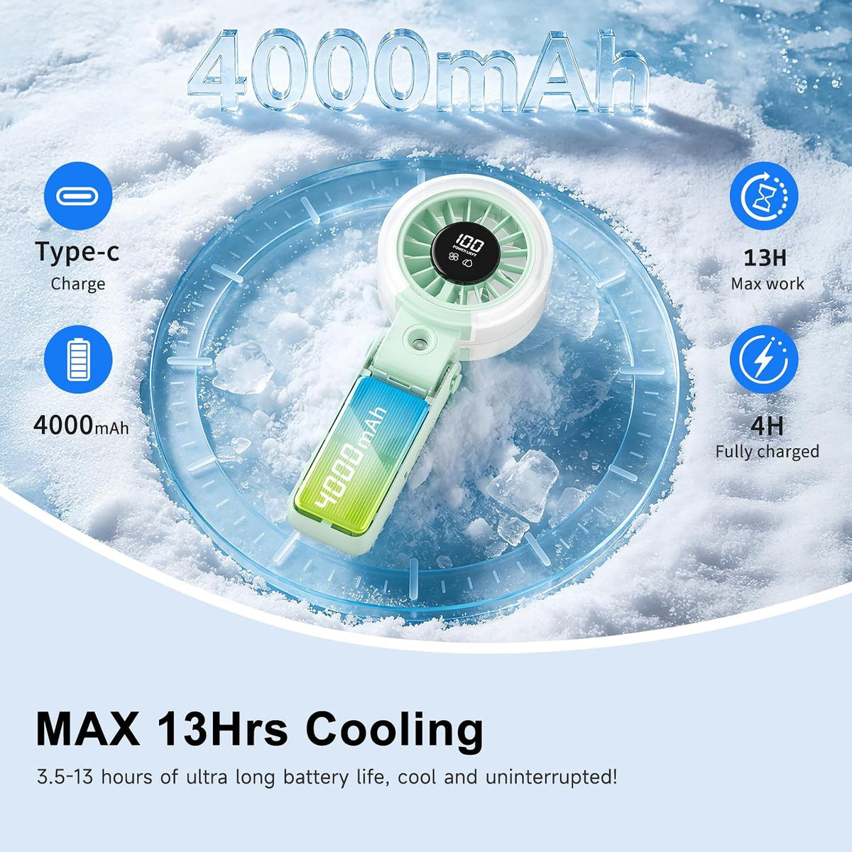 HandFan 4000mAh Handheld Turbo Misting Fan, 100 levels Adjustable High Speed Mister Fan, Portable Spray Water Mist Fans, Foldable Mini Hand Fans for Summer Beach Travel Concerts Disney(Royal Blue)