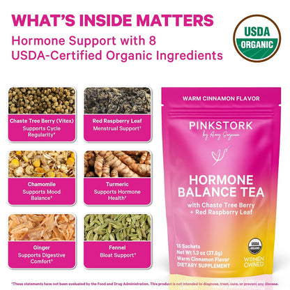 Pink Stork Organic Hormone Balance Tea for Women, Cinnamon, 30 Servings