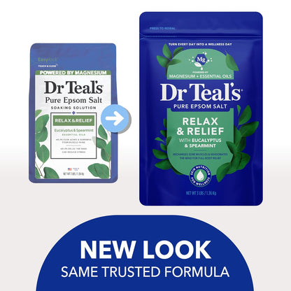 Dr Teal's Pure Epsom Salt, Relax & Relief with Eucalyptus and Spearmint, 3 lb (Pack of 4)